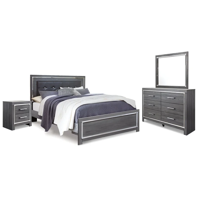 Lodanna King Panel Bed with Mirrored Dresser and Nightstand
