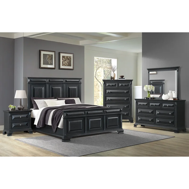Bridgestone King Panel 4PC Bedroom Set in Black