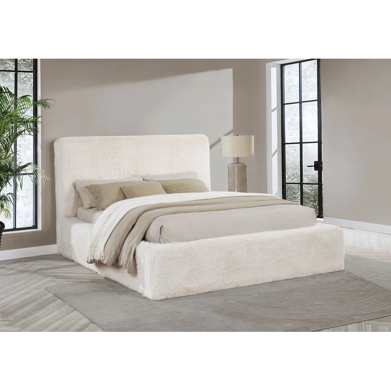 Rebecca Faux Fur Upholstered Bed Cream