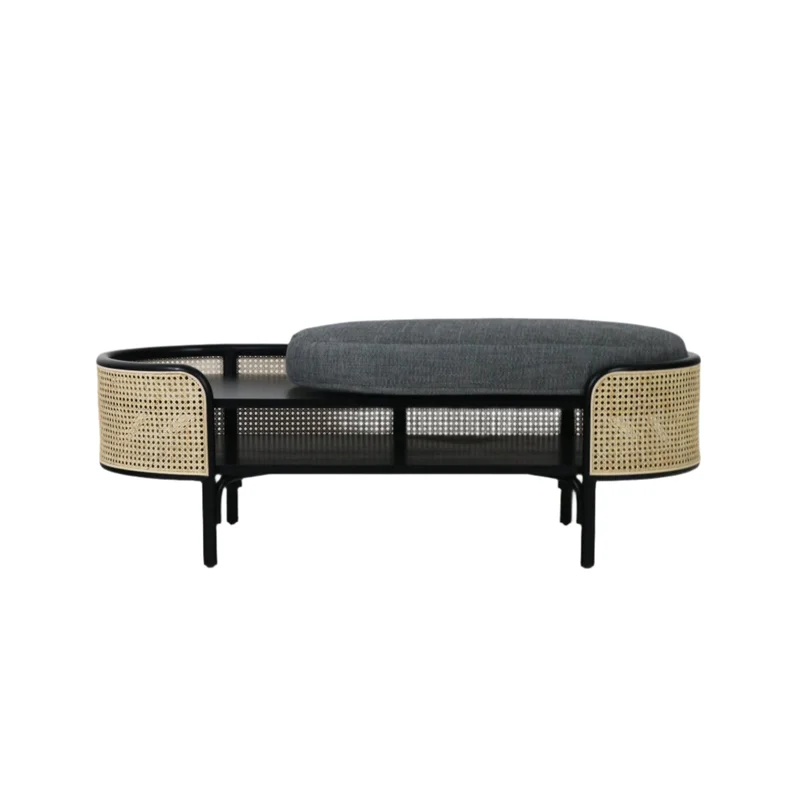 53.5" Tirana Solid Wood & Rattan Bench