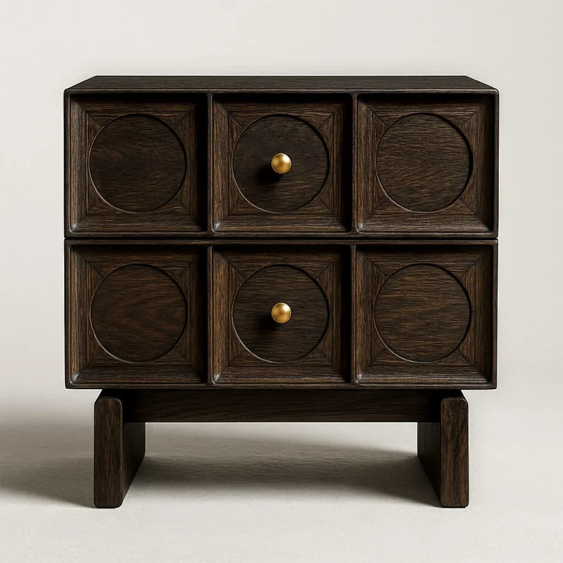 Amelia Solid Black American Walnut Wood Large Nightstand with Brass Handles