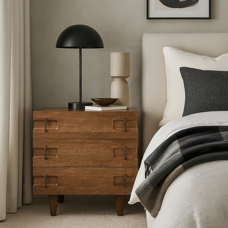 Ravello Large Solid Oak Nightstand with Brushed Bronze Handles