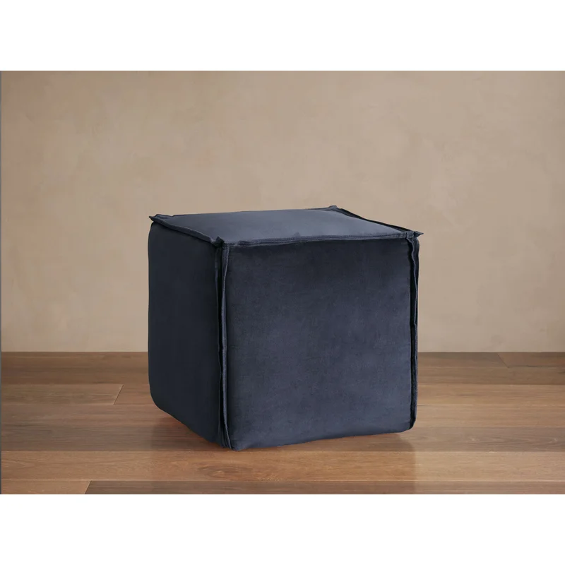 16" Washed Velvet Pouf in Indigo