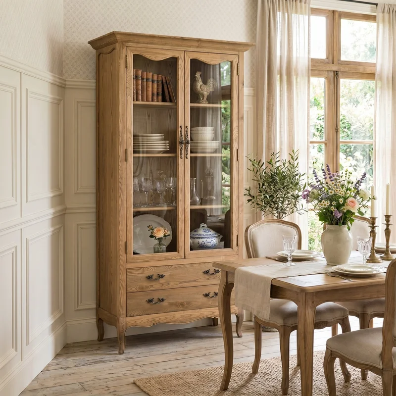 French Provincial Display Cabinet & Bookcase Natural Ash/ Modular Design