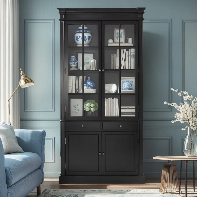 Hamptons Coastal 2 Glass Door Display Cabinet Bookcase