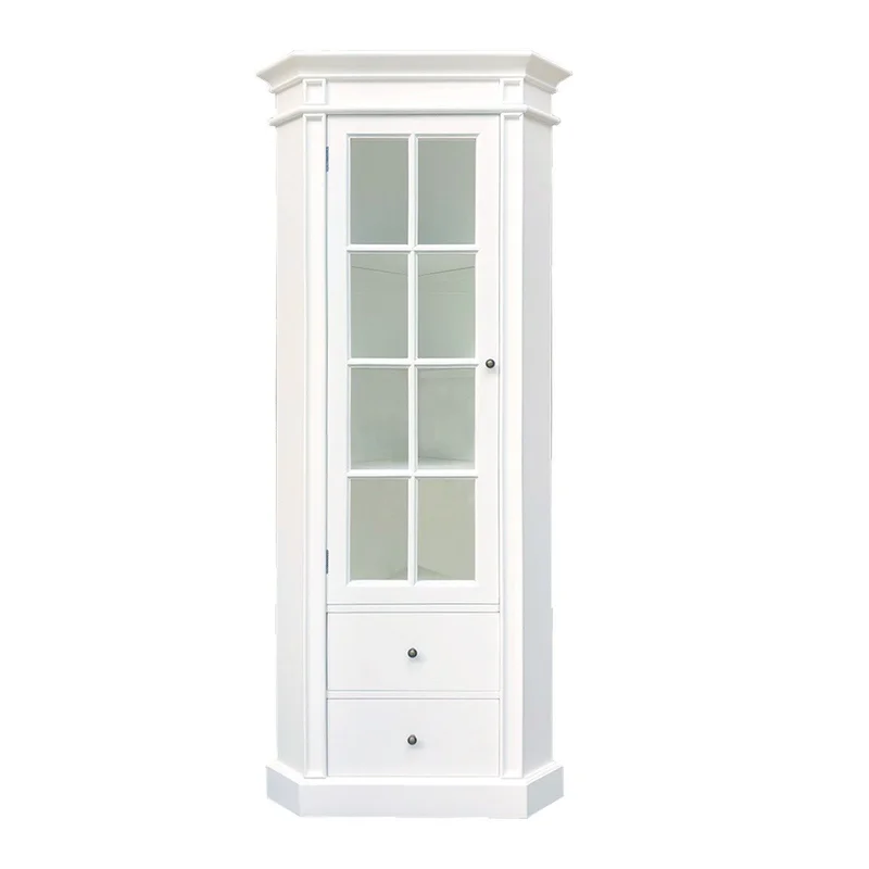 Hamptons Coastal L-Shape Corner Glass Door Display Cabinet