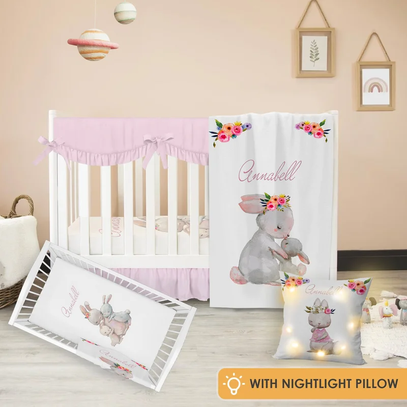 Crib Bedding Set "Pink Bunnies light"