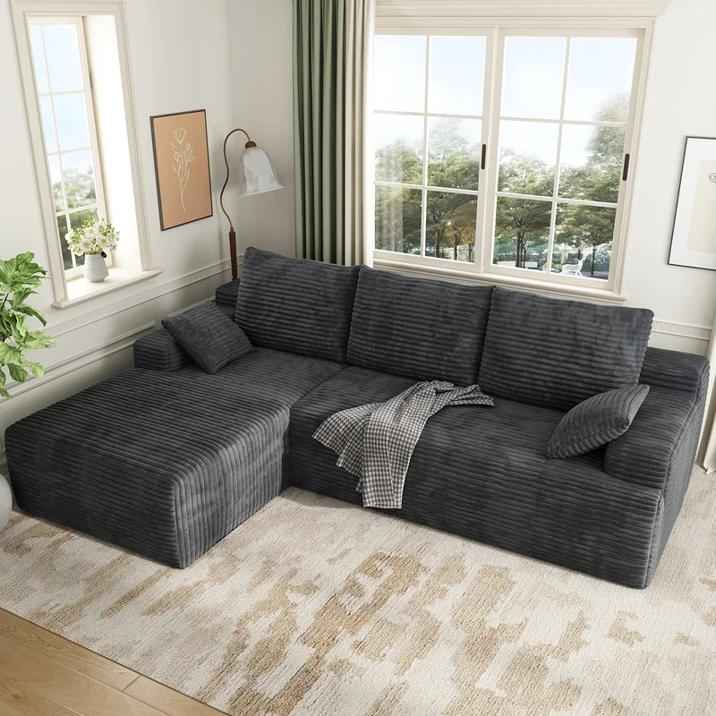 104" Cloud Sectional Couch with L-Shape Chaise Modern Modular Sofa with Deep Seat Upholstered Couches with Back Cushion for Living Room Bedroom No Assembly Required