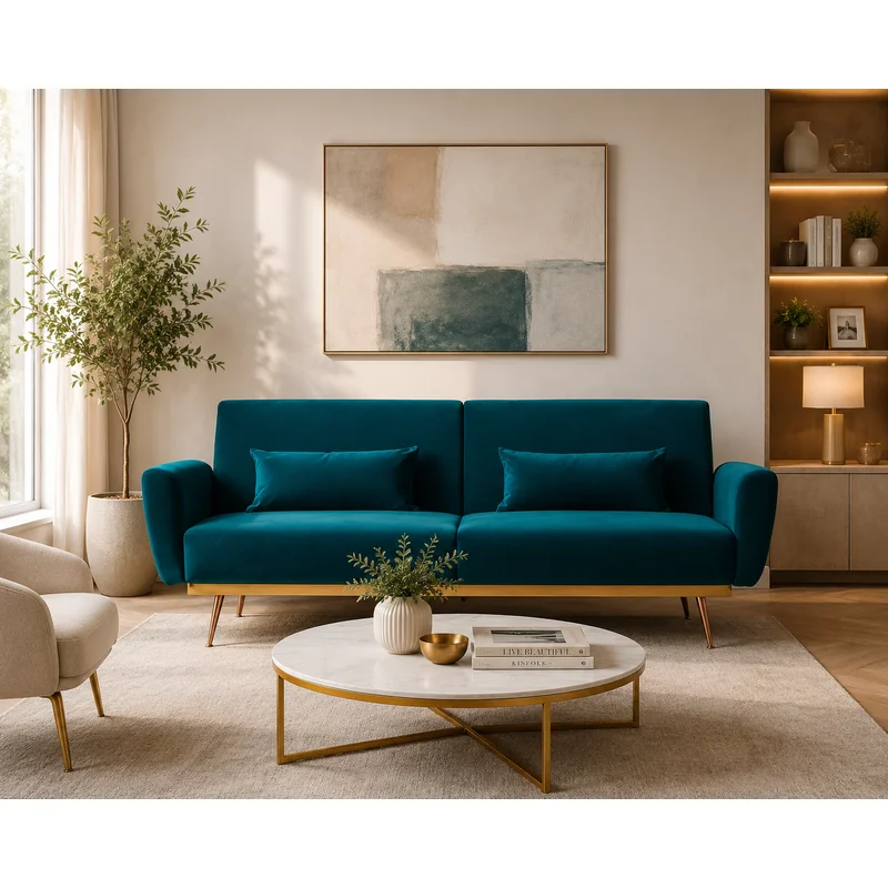 2 Seater Eva Green Velvet Sofa Bed