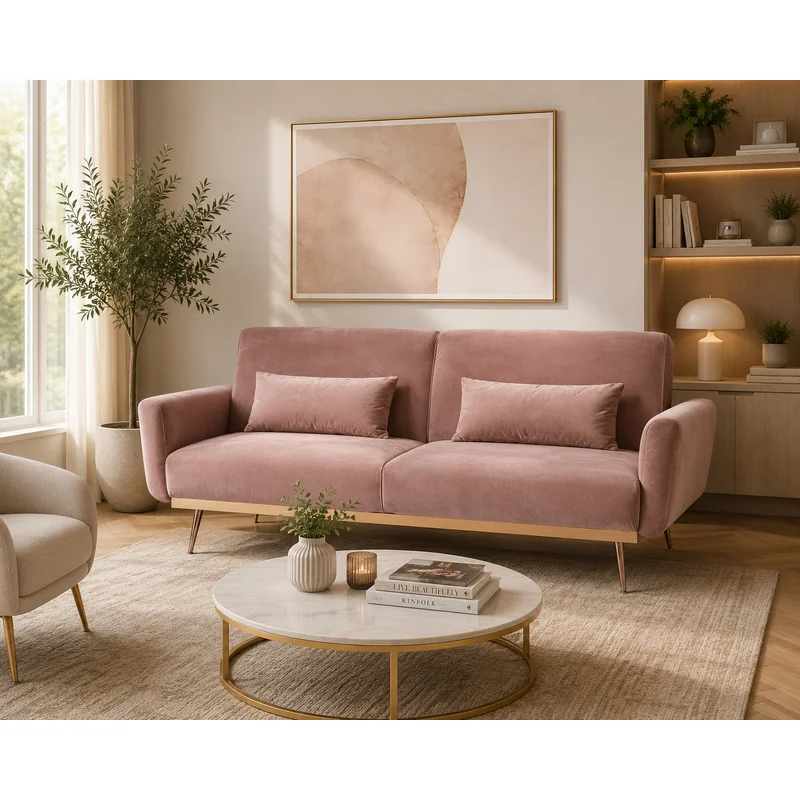 2 Seater Mia Pink Velvet Sofa Bed