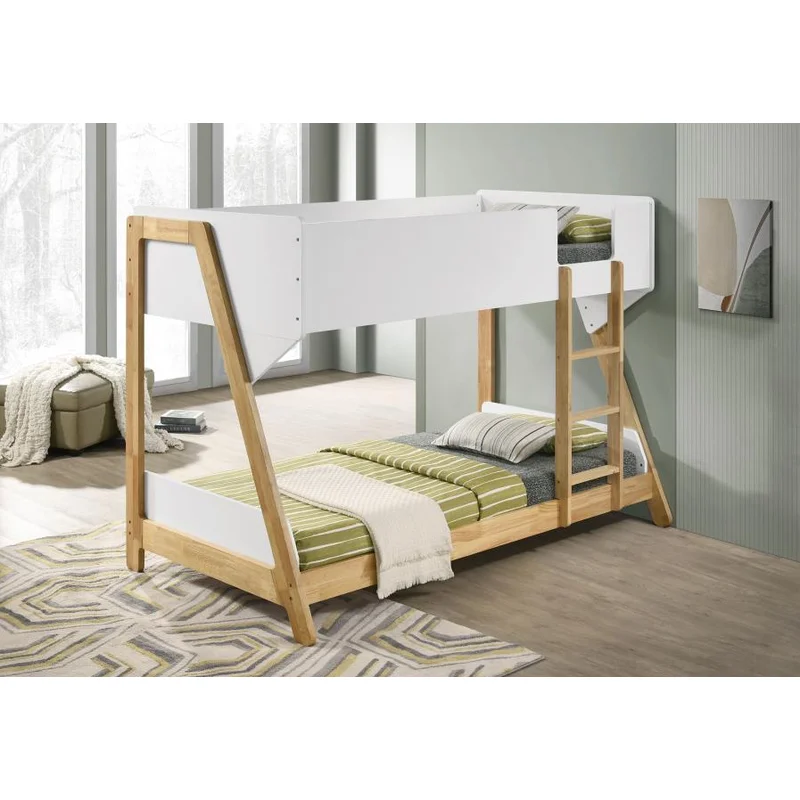 Wyatt Wood Twin Over Twin Bunk Bed White and Natural