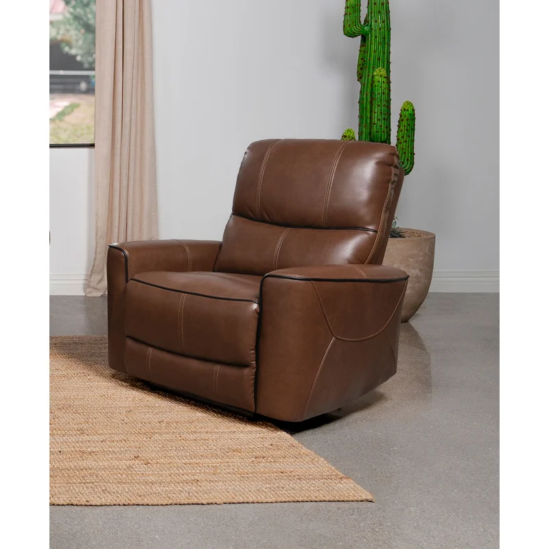 Greenfield Upholstered Power Recliner Chair - Saddle Brown