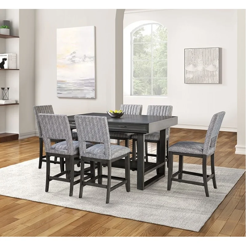 Potton Transitional Counter Height Dining Set with Trestle Base Gray