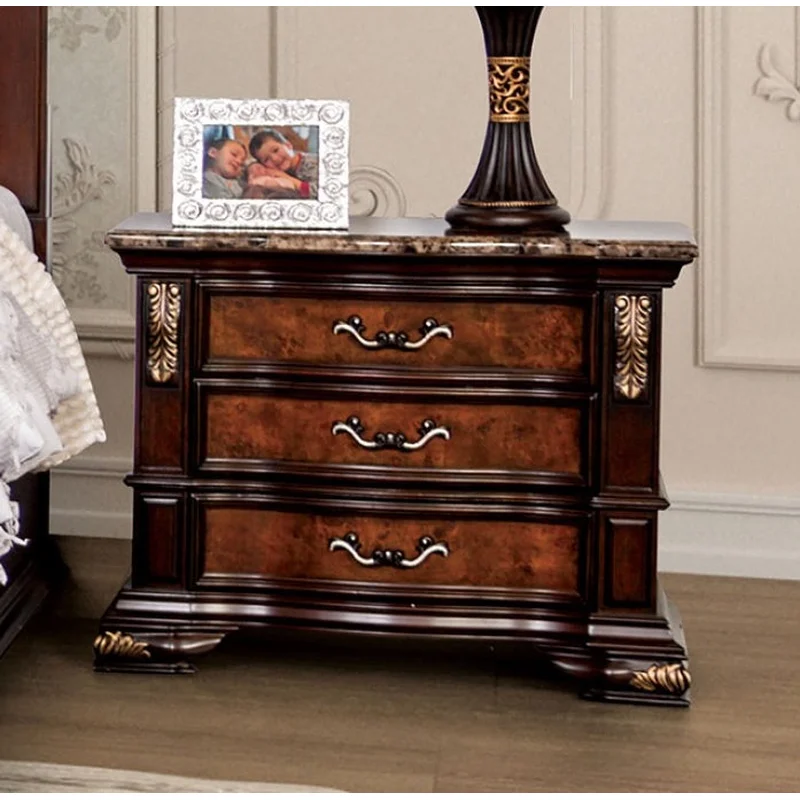 Aquilina Traditional 3-Drawer Nightstand - Dark Cherry & Oak