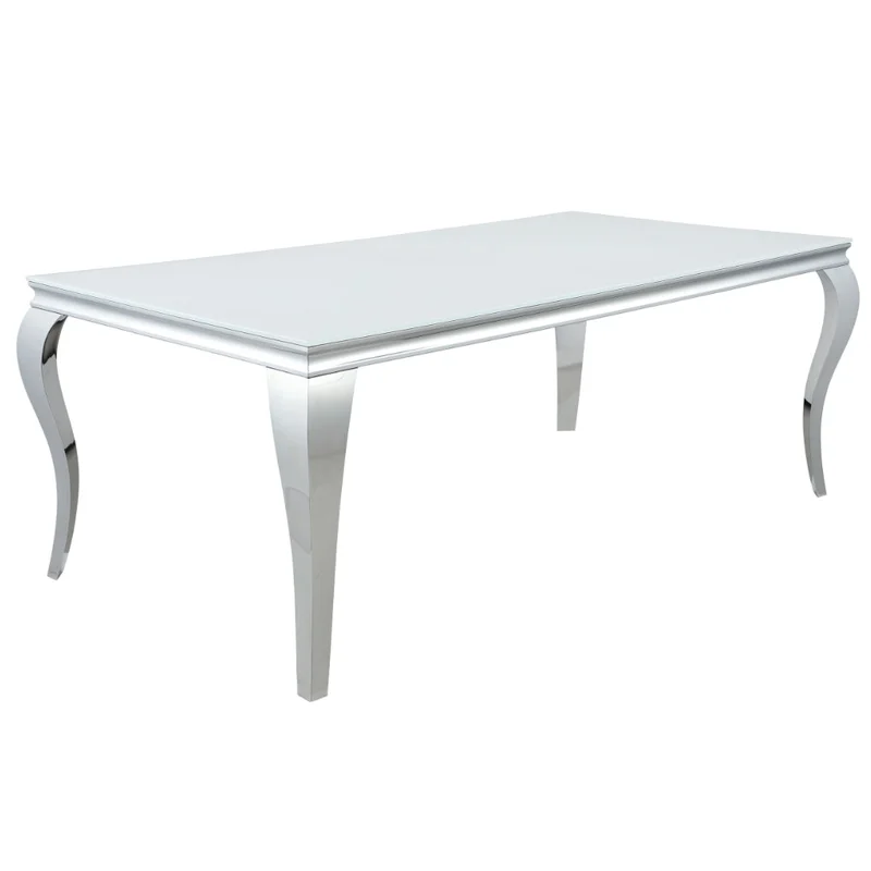 Carone 81" Rectangular Glass Top Dining Table White And Chrome