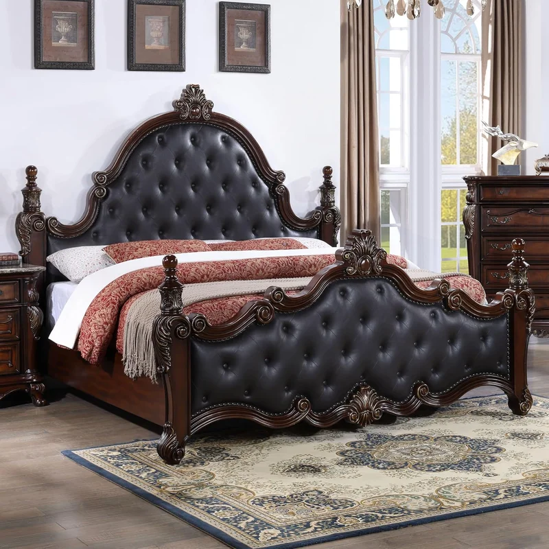 Cremona Traditional King Poster Bed - Dark Cherry & Black