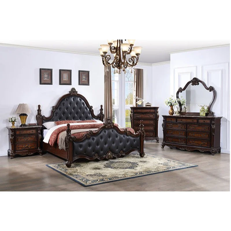 Cremona Traditional King Poster Bedroom Set - Dark Cherry & Black