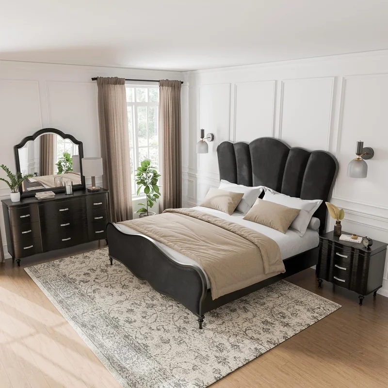 Melodi Parc 4-Piece King Glam Bedroom Set w/ Turned Feet - Black