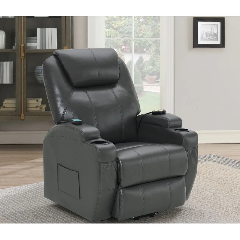 Sanger Upholstered Power Lift Recliner Chair With Massage Charcoal Grey