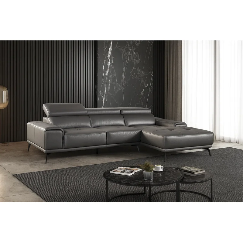 Vadso Modern Leather Sectional Sofa Adjustable Headrests - Gray