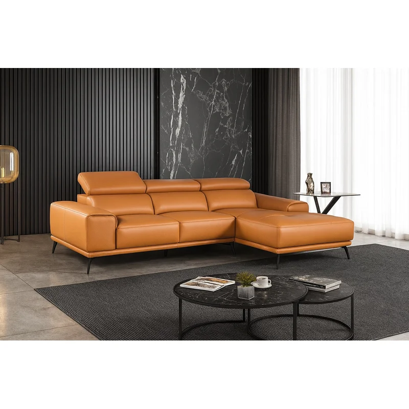 Vadso Modern Leather Sectional Sofa Adjustable Headrests - Orange