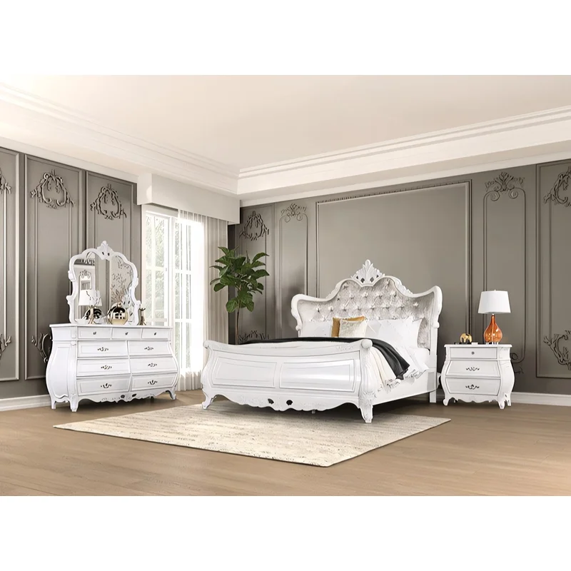 Velentini Traditional King Bedroom Set - White & Tan