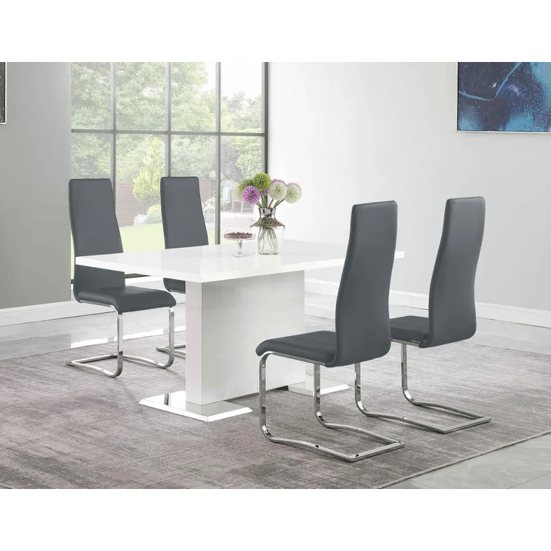 Anges T-Shaped Pedestal Dining Table Glossy White