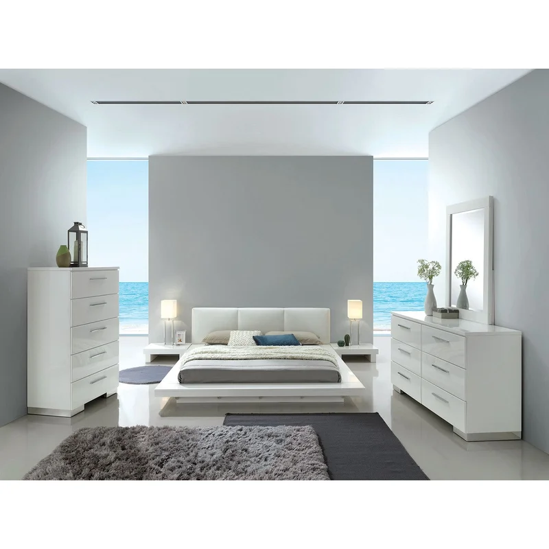 Christie Modern White Low Profile King Platform Bedroom Set