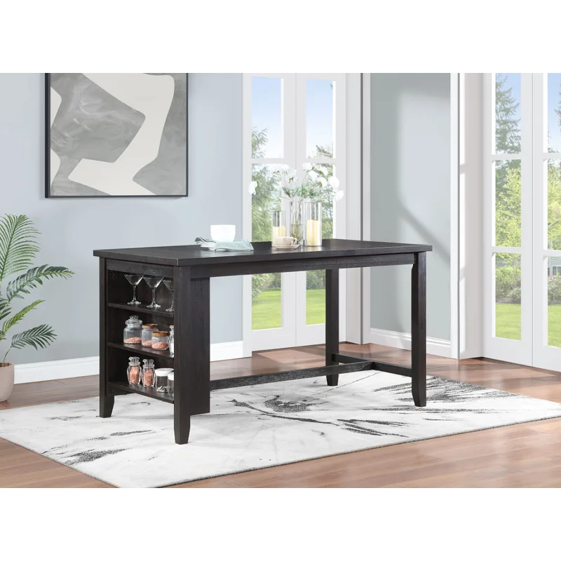 Elliston Rectangular Counter Height Dining Table With Storage Shelves Dark Grey