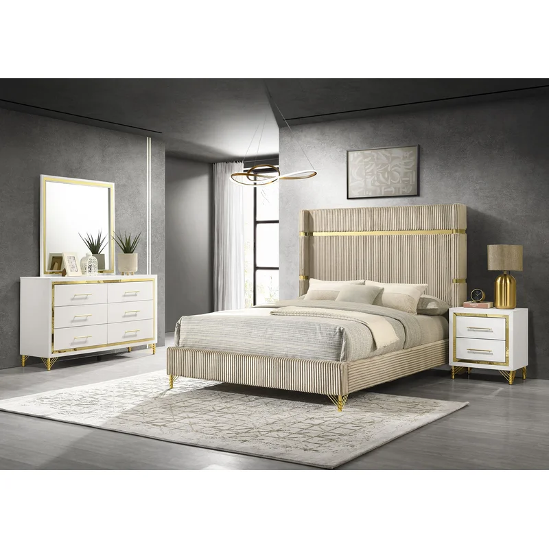Lucia 4-piece Queen Bedroom Set Beige and White