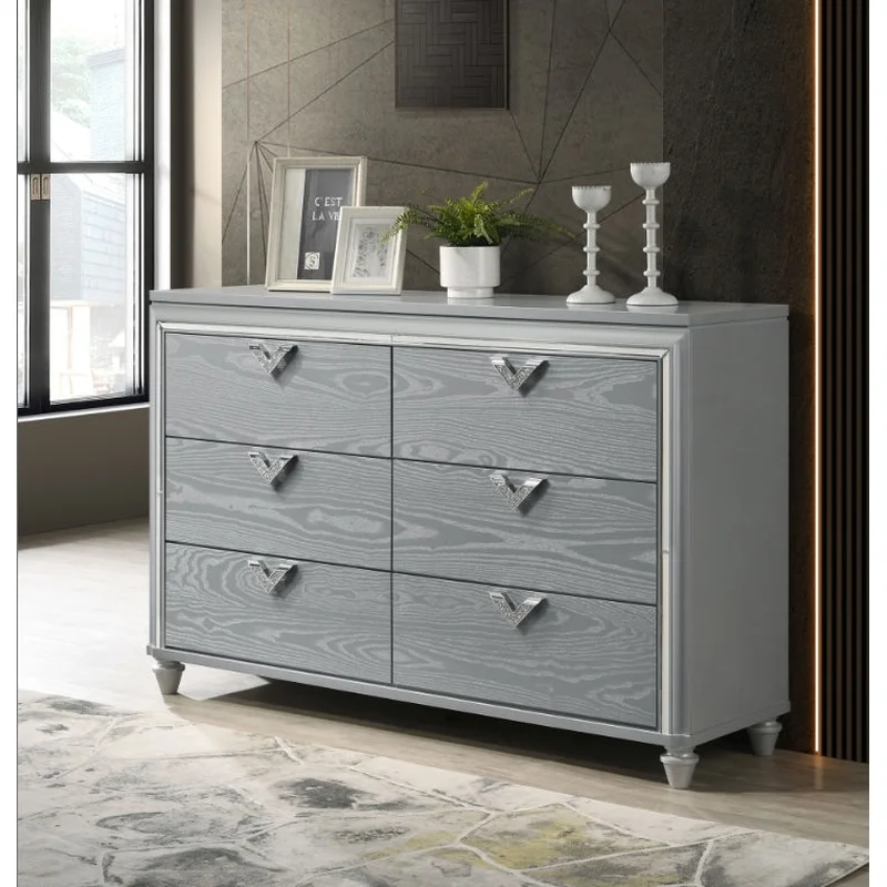 Veronica 6-Drawer Bedroom Dresser Light Silver