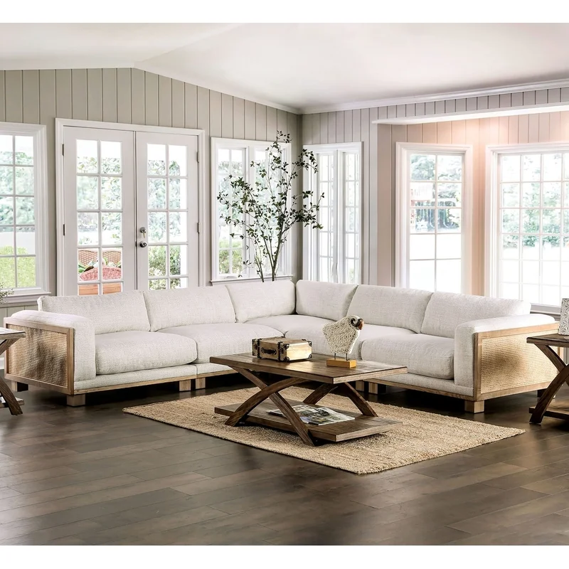 Arendal Contemporary Sectional with Rattan Arms