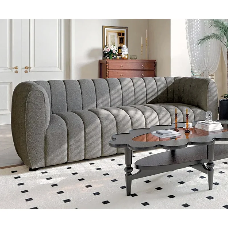 Aversa Contemporary Channel Tufted Sofa - Gray Boucle