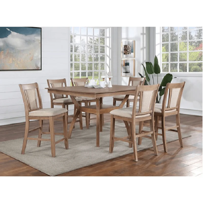 Upminster 7-Piece Natural Finish Counter Height Dining Set