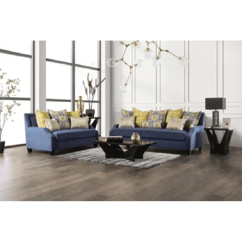 West Brompton Transitional Velvet Living Room Set - Navy