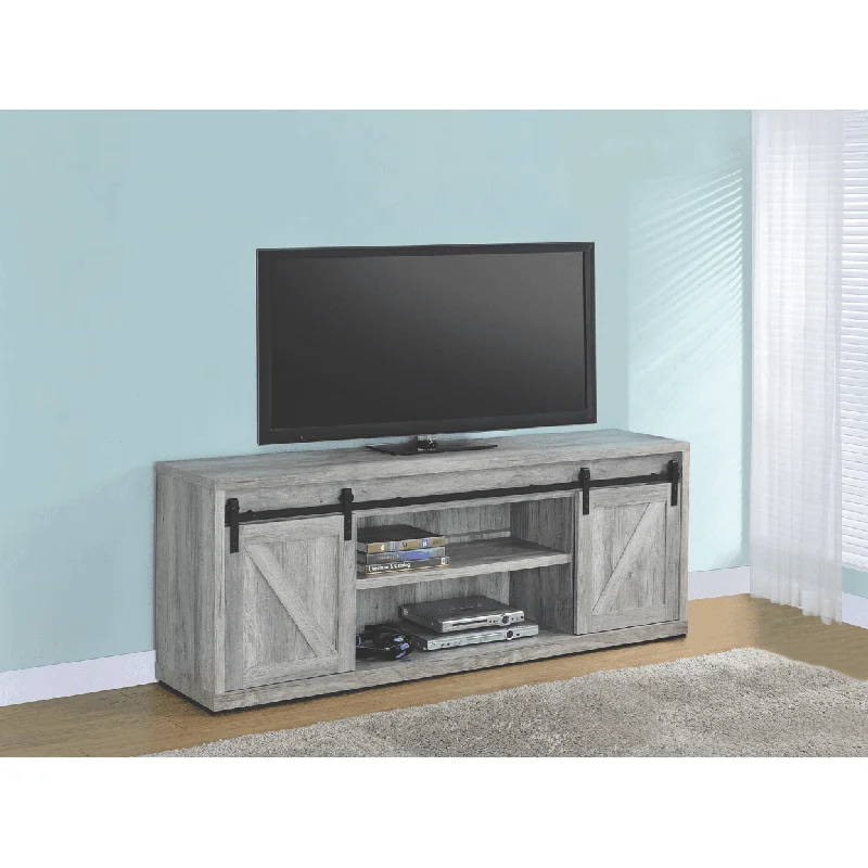 Brockton 3-Shelf Sliding Doors TV Console Grey Driftwood