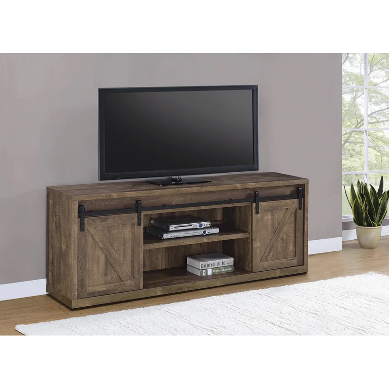 Brockton 3-Shelf Sliding Doors TV Console Rustic Oak