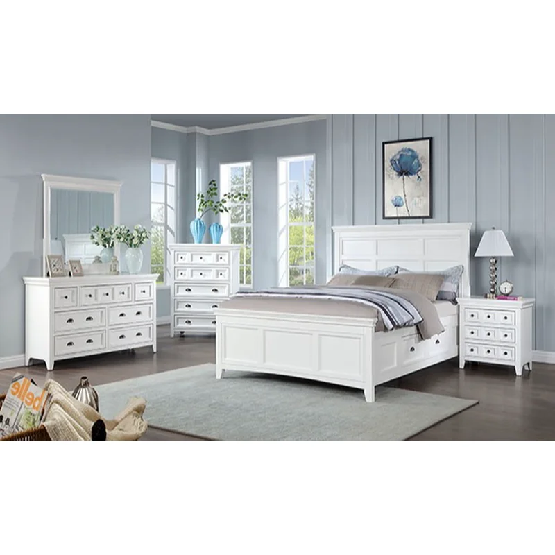 Castile 4-Piece Transitional Solid Wood King Bedroom Set - White