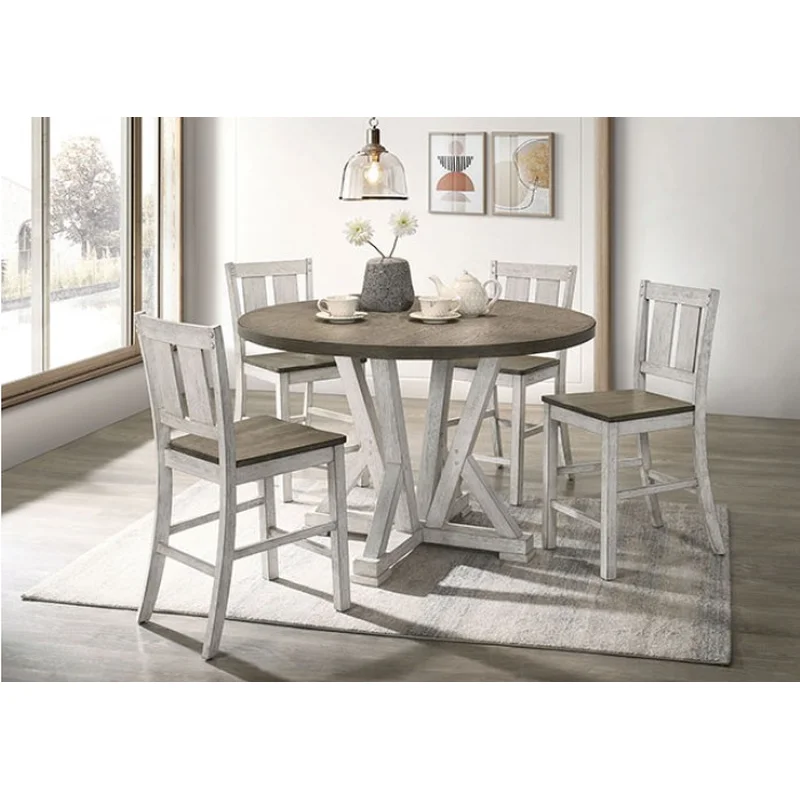 Dakota 48" 5-Piece Dining Set - Antique White & Ash Brown