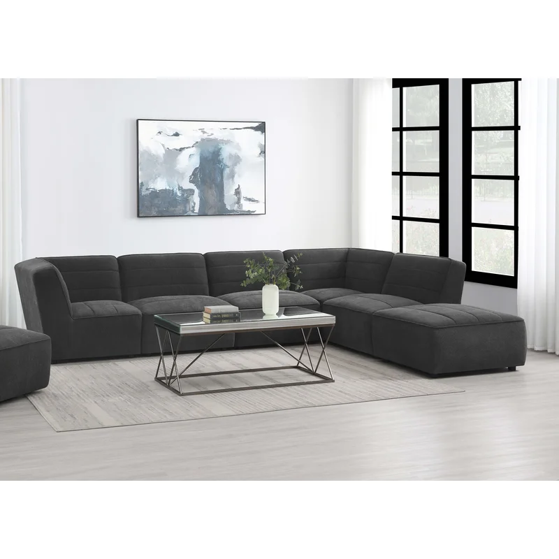 Sunny 6-piece Upholstered Sectional in Charcoal Boucle Fabric