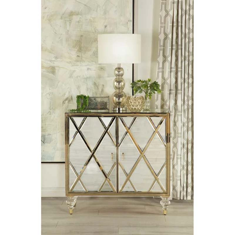 2-door Accent Cabinet Mirror and Champagne