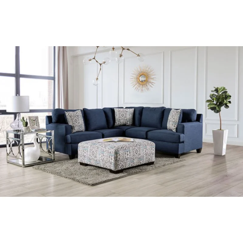 Bayswater Contemporary Sectional in Navy Blue Denim-Like Upholstery