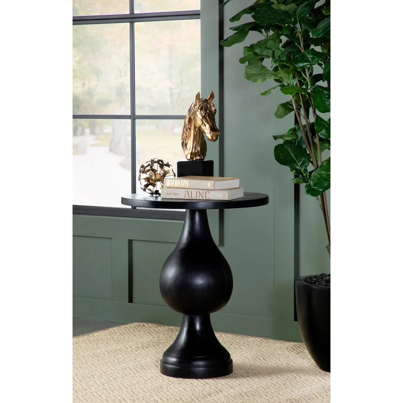 Round Pedestal Accent Table in Black Satin