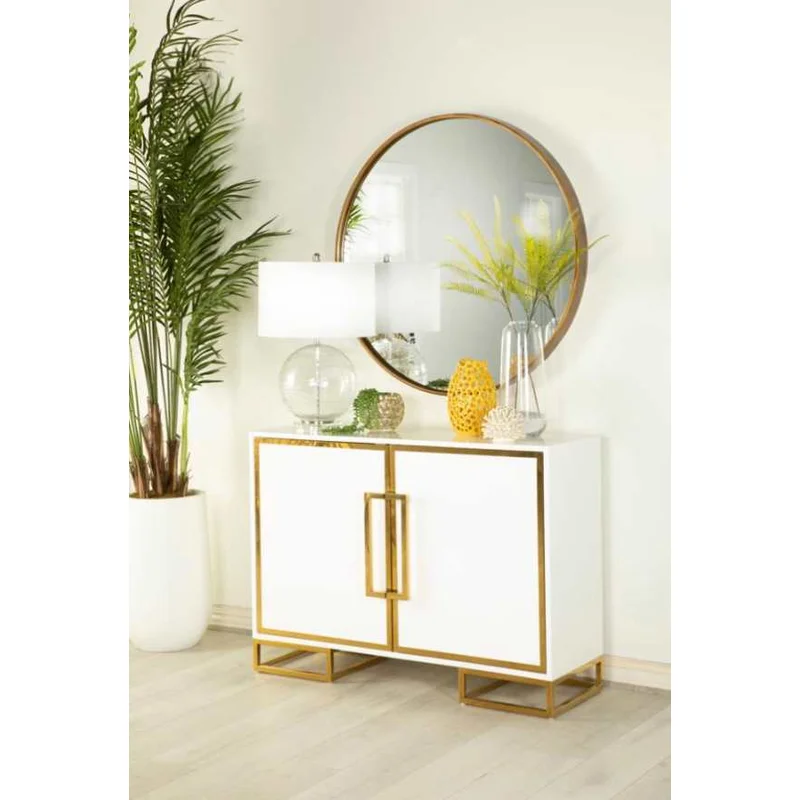 2-door Accent Cabinet with Adjustable Shelves White and Gold
