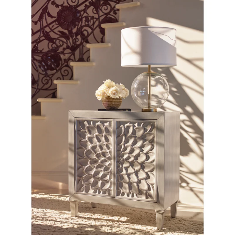Accent Cabinet With Floral Carved Door White