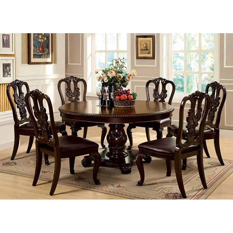 Bellagio 5-Piece Traditional Brown Cherry Single Pedestal Dining Set (3 Chair Options)