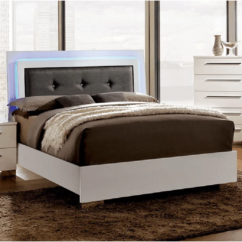 Clementine Glossy White King Bed with LED Lighting