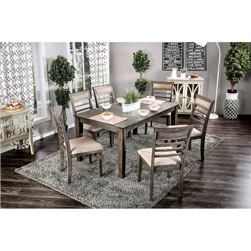 Taylah 7 Piece Weathered Gray Finish Dining Set