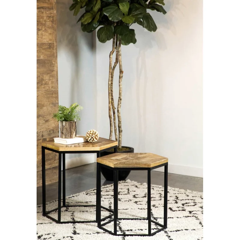 2-Piece Hexagon Nesting Tables Natural And Black