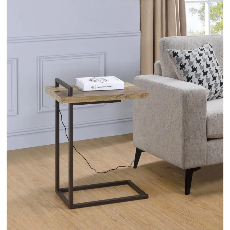 Rectangular Top Accent Table With USB Port Weathered Pine